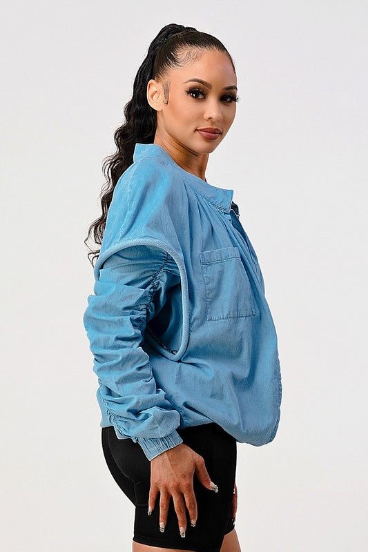 PUFF SHOULDER CASUAL DOUBLE LAYER SLEEVE JACKET