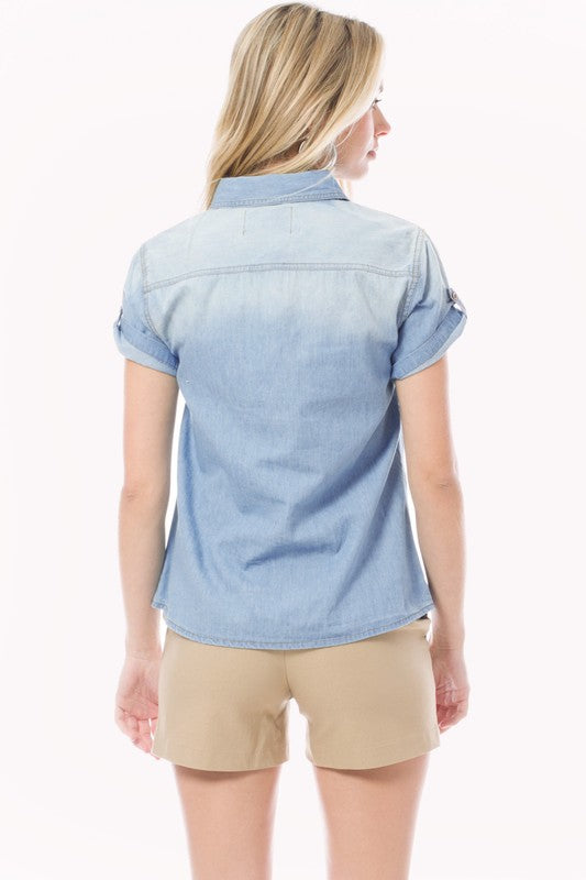 PLUS Roll Up Short Sleeve Chambray Shirt