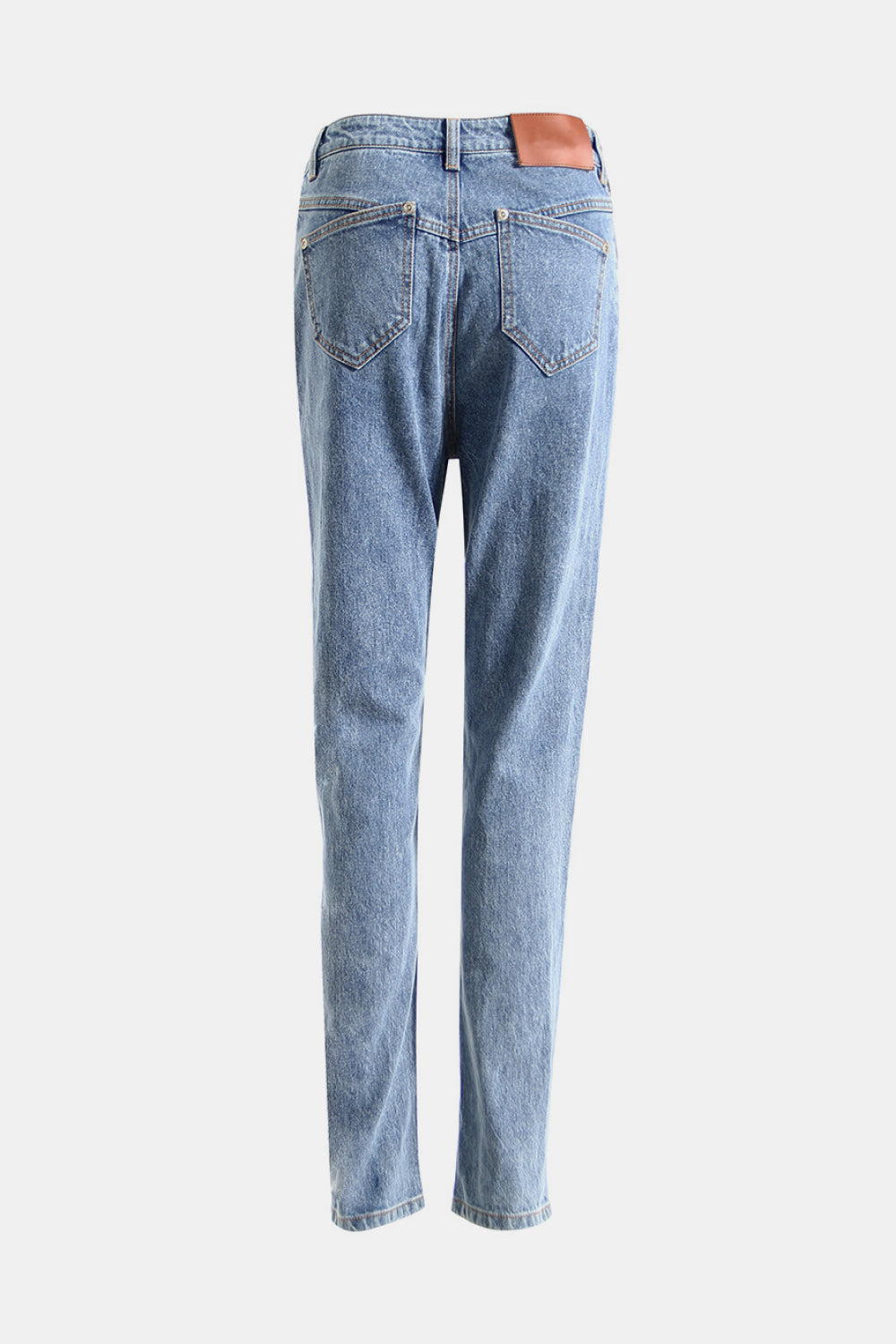 Buttoned Zipper Ankle Jeans with Pockets